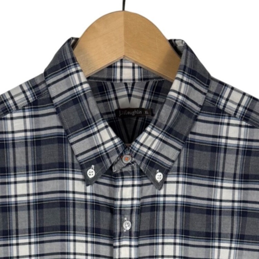 J.McLaughlin Mens Plaid Button Down Oxford Shirt Mens XL Grey Blue Long Sleeve